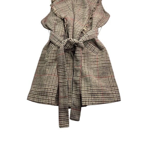 Democracy Womens Sleeveless Plaid Vest Jacket Size L Fringe Belt Multicolor - Picture 3 of 7